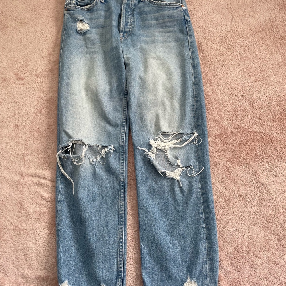 MOTHER Blue Boyfriend Jeans with Distressed Details